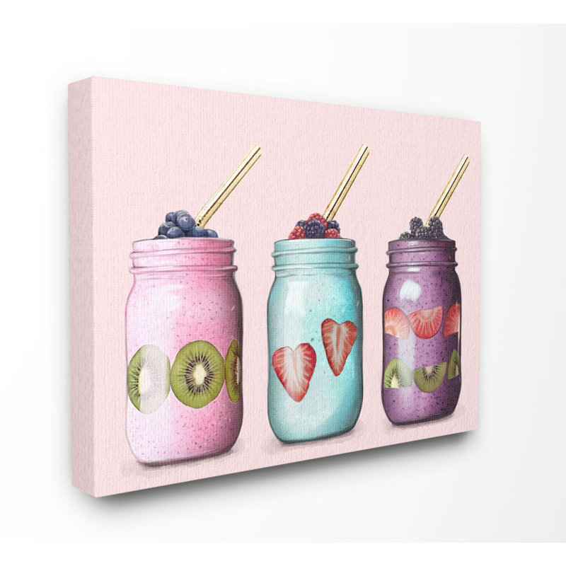 «Fruit Smoothie Jars Food Pink», impression, Toile tendue, H 36 po x l 48 po