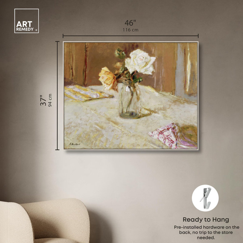 «Roses in A Glass Vase Canvas Vintage Farmhouse Wall Art» par Art Remedy, Cadre argenté, H 17 po x l 21 po