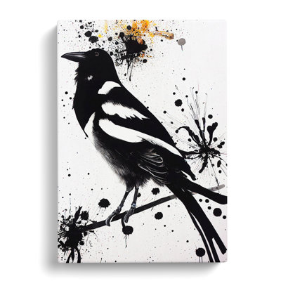 Magpie Bird Splatter - Wrapped Canvas