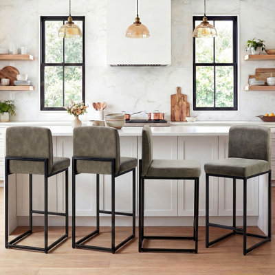 Ensemble de 4 tabourets de bar modernes en cuir synthétique avec dossier et tabouret de comptoir confortable pour la cuisine et la maison