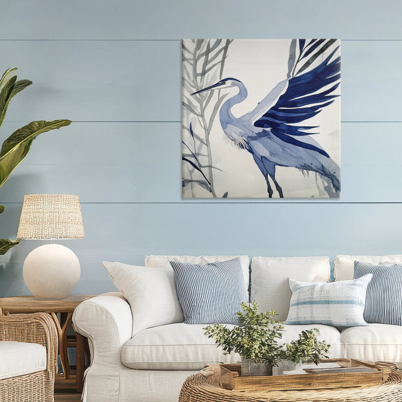 «Whimsical Blue Heron», conception par Mona Grace, H 36 po x l 36 po
