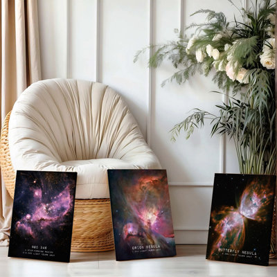 3PCS Wall Arts Posters Framed, Space Nebula Canvas Wall Art Set of 3 - Stunning NGC 346 Orion and Butterfly Nebula Prints, Vibrant Cosmic Decor for Living Room Bedroom Office, Astronomy Themed Modern Home Decoration, No Frame Needed