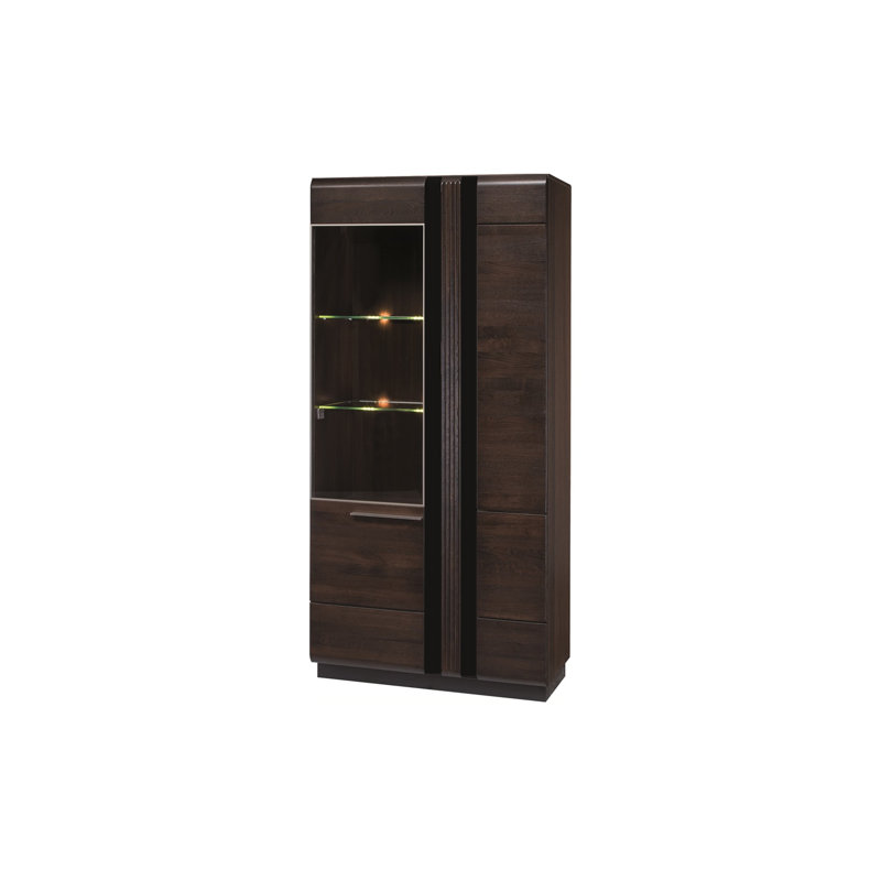 Katzman Solid and Manufactured Oak Wood 2-Door Display Cabinet, Chocolate Oak