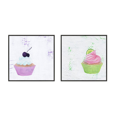 Cherry And Lime Cupcakes. Set Of 2 Print by Katy Montica