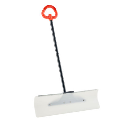 Wide 30 Inch HDPE Snow Pusher Shovel with Reinforced Metal Edge and Ergonomic Textured Loop Handle, Portable Segmented Handheld Snow Plow for Residential Driveway Snow Clearing