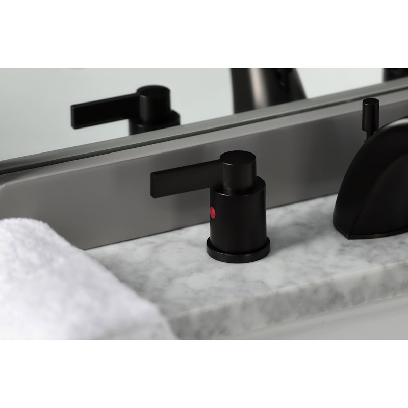 Kingston Brass NuvoFusion Two-Handle 3-Hole Deck Mount Widespread Bathroom Faucet with Retail Pop-Up Drain, Oil Rubbed Bronze