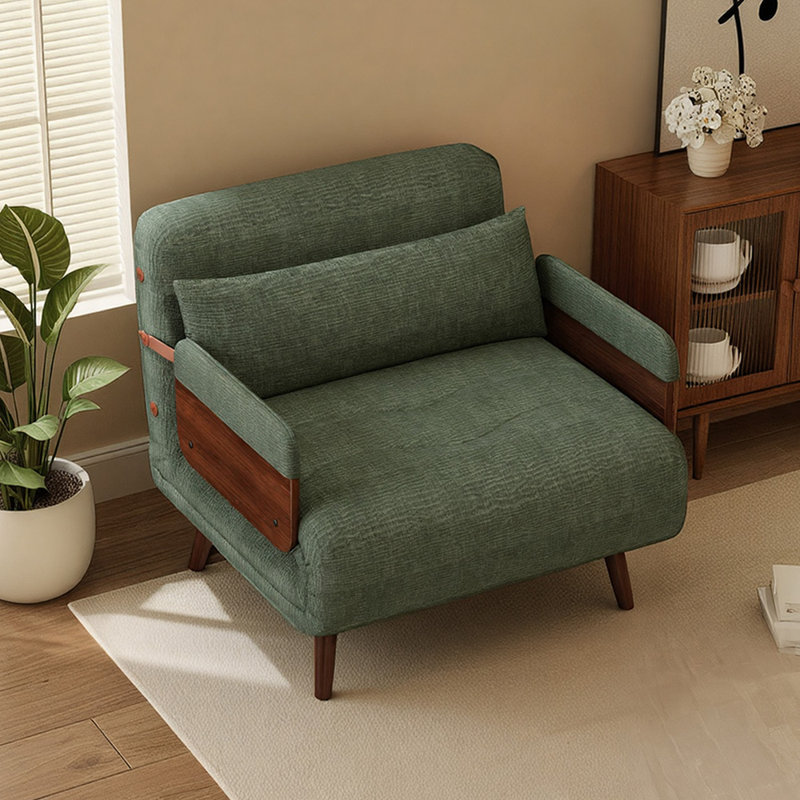Green Convertible Chair, 4-in-1 Folding Single Bed, Adjustable Recliner with Armrests, Ideal for Living Room, Study & Small Spaces