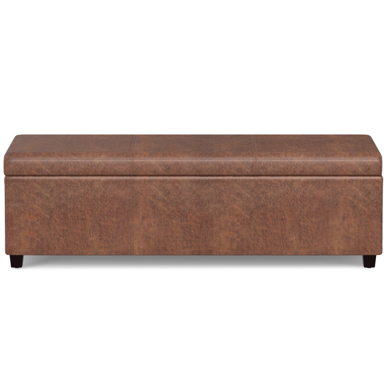 Distressed Saddle Brown Faux Leather Storage Ottoman Bench