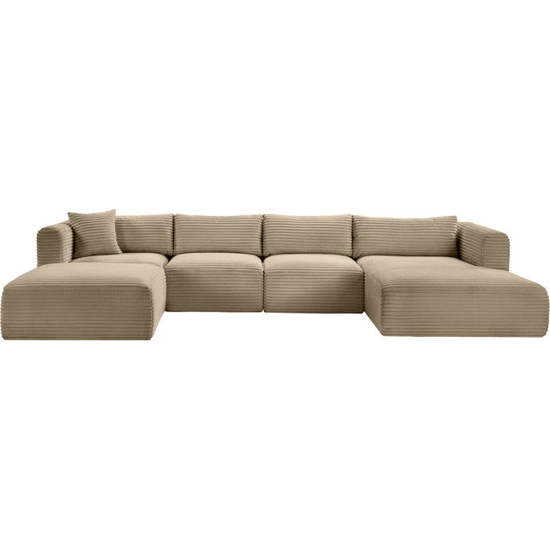 Canapé modulaire Carmean, Velours côtelé texturé taupe, 2 sans accoudoirs, 1 méridienne, 1 d'angle et 1 r
