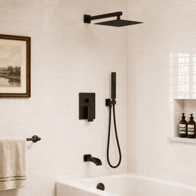 Système de douche carré 12 po avec douchette de baignoire Kubik (valve incluse)