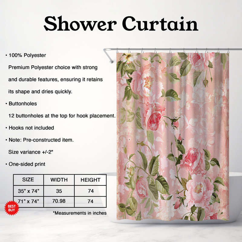 Rideau de douche standard 1 pièce Faded Rose, H 74 po x l 71 po