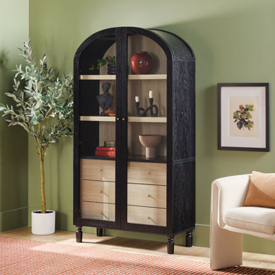 Holzhauer Modern Arched Glass Bookcase With Cabinet