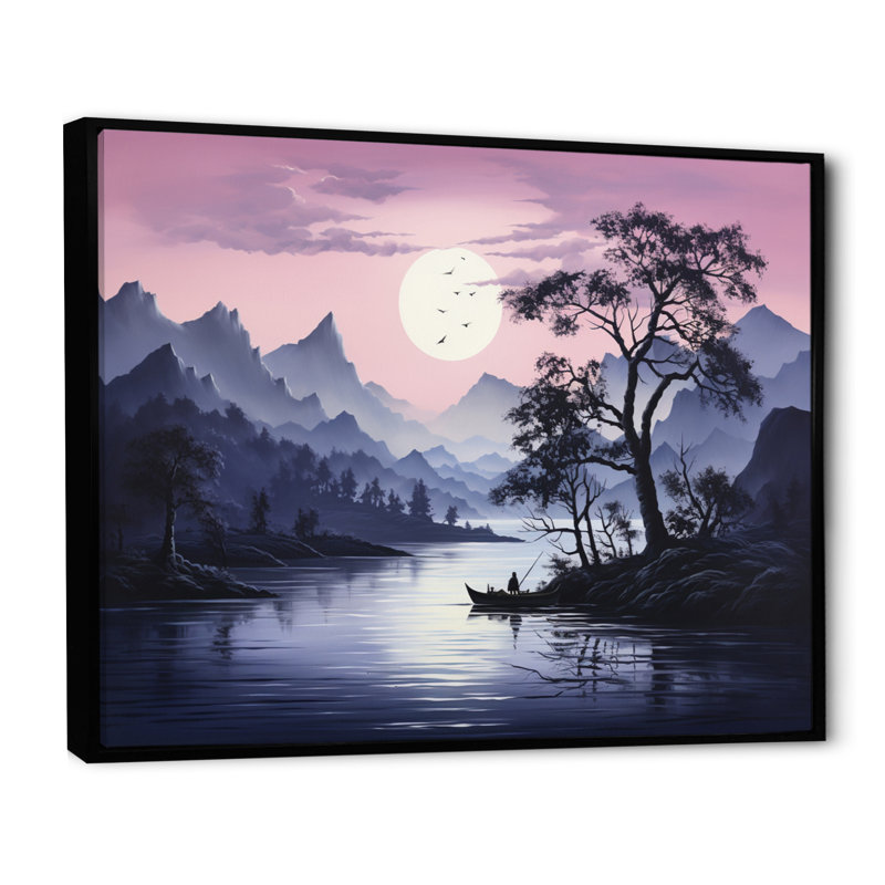 Impression sur toile encadrée sur fond rose, forêt mauve et minimalisme, H 34 po x l 44 po x P 1,5 po, Cadre flottant noir
