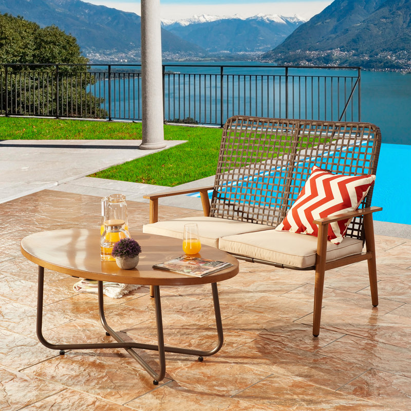 Harva Patio Loveseat and Coffee Table Conversation Set with Cushions, Kahki
