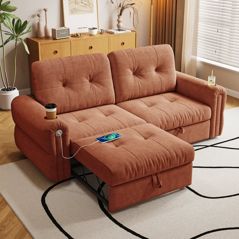 Canapé-lit moderne et multifonctionnel, canapé convertible en flanelle orange pour la maison