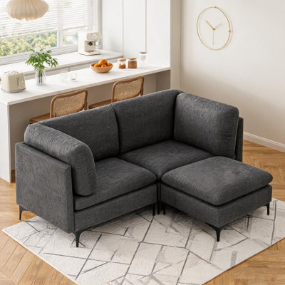 Linen Upholstered Modular Sectional Sofa With Metal Legs, 3-seat Configurable Couch For Small Apartment Tall Black Legs + Medium Firm Cushions, Tool-free Assembly