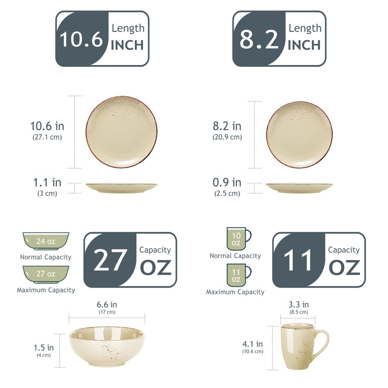Porcelain China Stoneware Dinnerware Set 32 Piece - Service for 8, Beige