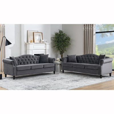 Krislyn 2 - Piece Upholstered Tufted 3 Seater Chesterfield Sofa Set