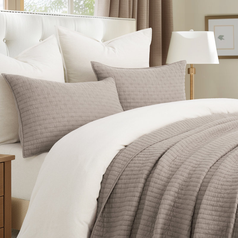 Cross Stitch Cotton Quilt set, Taupe, King