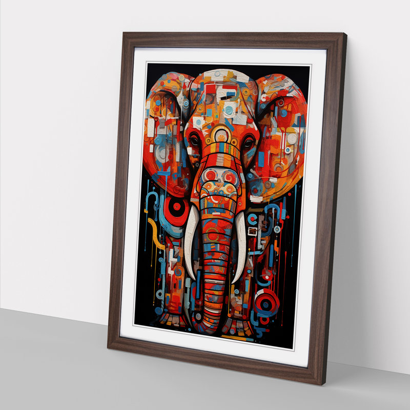 Elephant Constructivism No.3 - Single Picture Frame Print on Wood, 64cm H x 46cm W, Walnut Framed