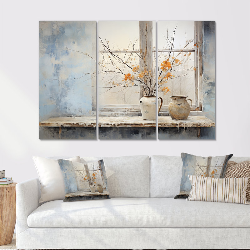 Cottage en hiver fenêtre charme II - fenêtres de ferme art mural, H 40 po x l 60 po x P 1 po, Toile tendue