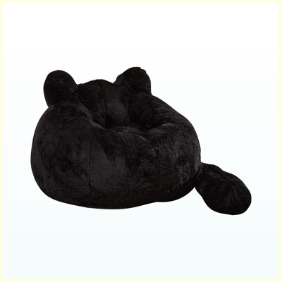 41.7"W Boneless Single Sofa, Faux Fur Cat-Shaped Bean Bag with Tail Pillow, Fluffy Floor Chair for Reading & Gaming Lounge - Rainbow