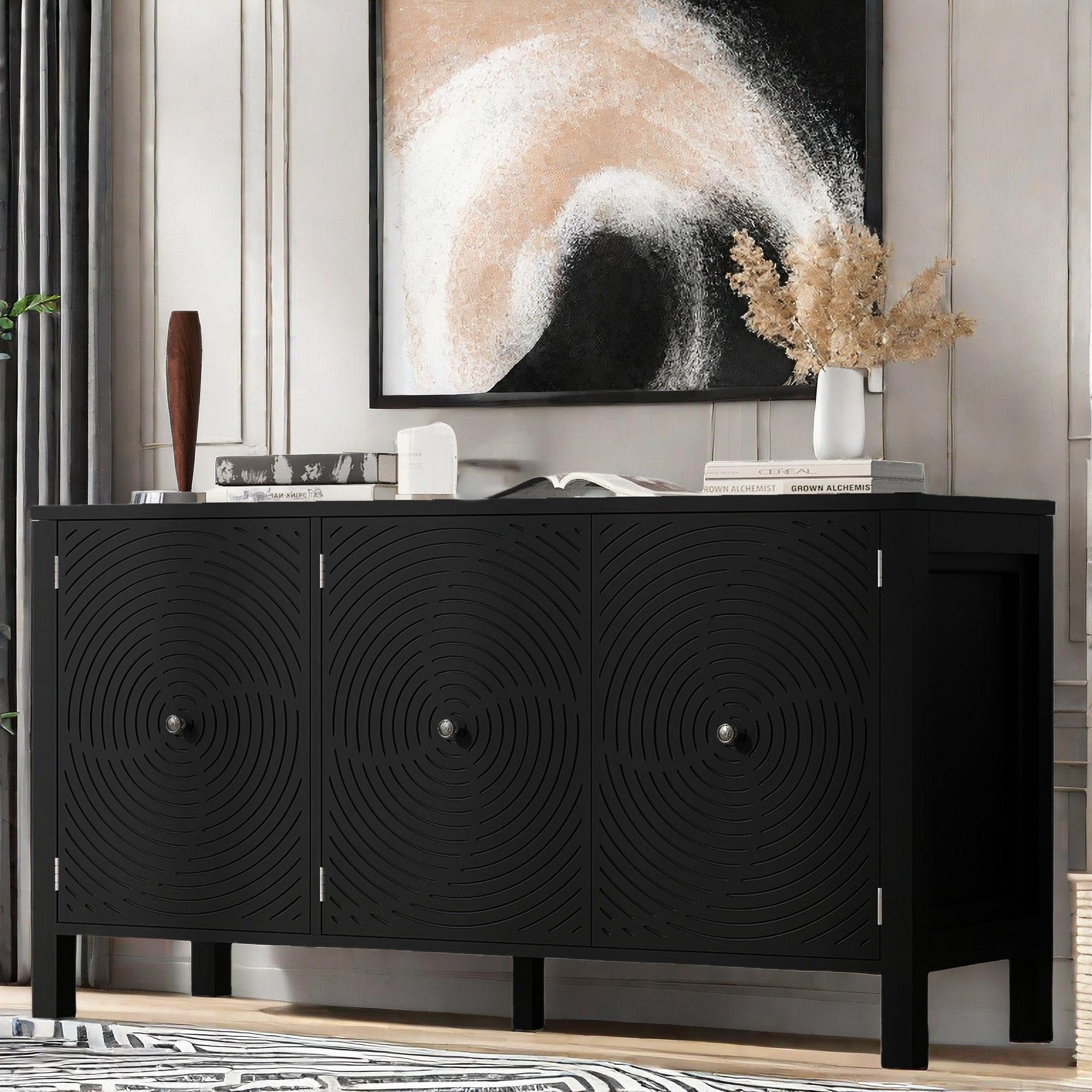 Urbanuniteusa Sideboard Artistic Sideboard With Curved Swirl Patterned Doors And Adjustable ...