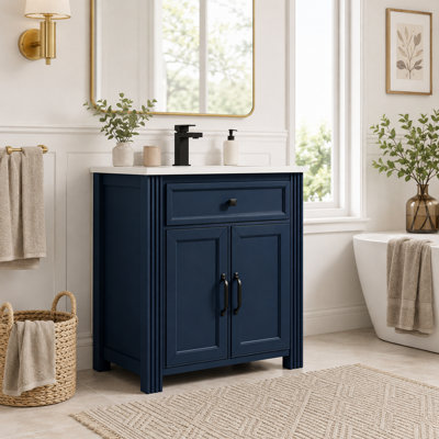 Ensemble meuble-lavabo moderne bleu de 70,2 cm (27,63 po) avec lavabo en céramique et meuble de rangement