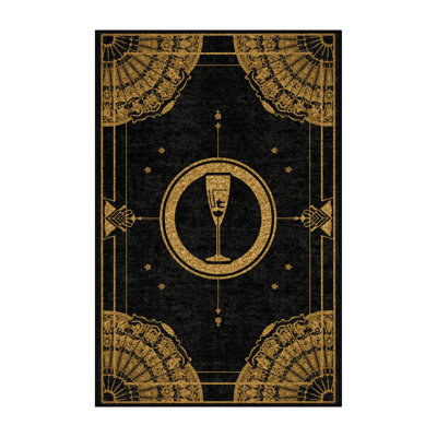 Soft Plush Faye New Years Modern & Contemporary Abstract Area Rug in Black – Black Binding