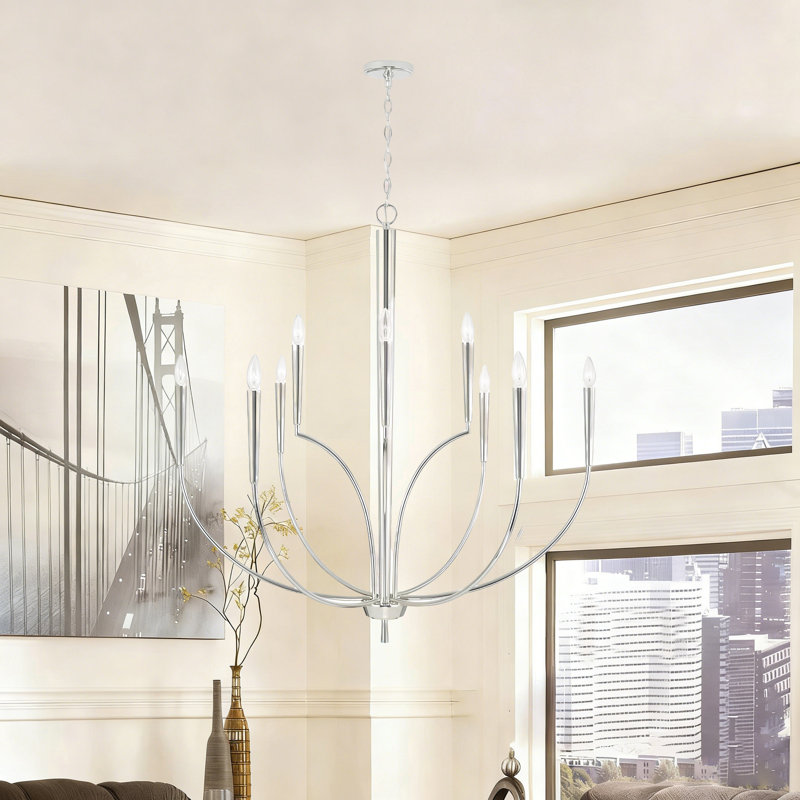 Oversize 43in 9-light Dimmable Satin Nickel Chandelier,classic/tradtional