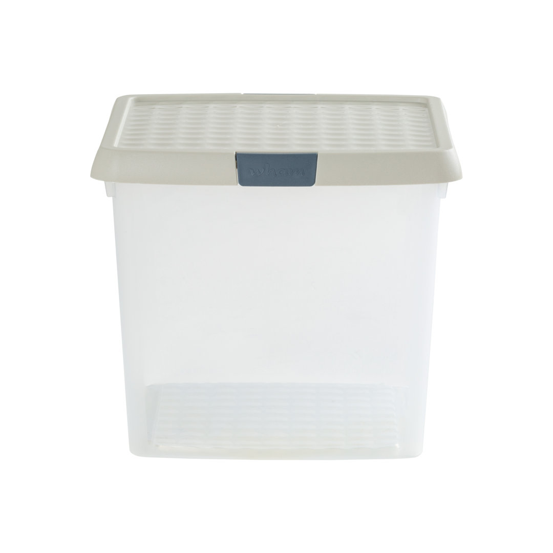 Wham Clip 14L Square Plastic Storage Boxes with Secure Clip Lock Lids. L:29 x W:29 x H:26cm Clear/Stone/Slate Grey