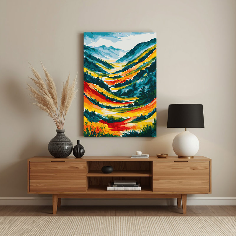 Aquarelle, paysage, 25, art mural en métal vert, H 20 po x l 16 po