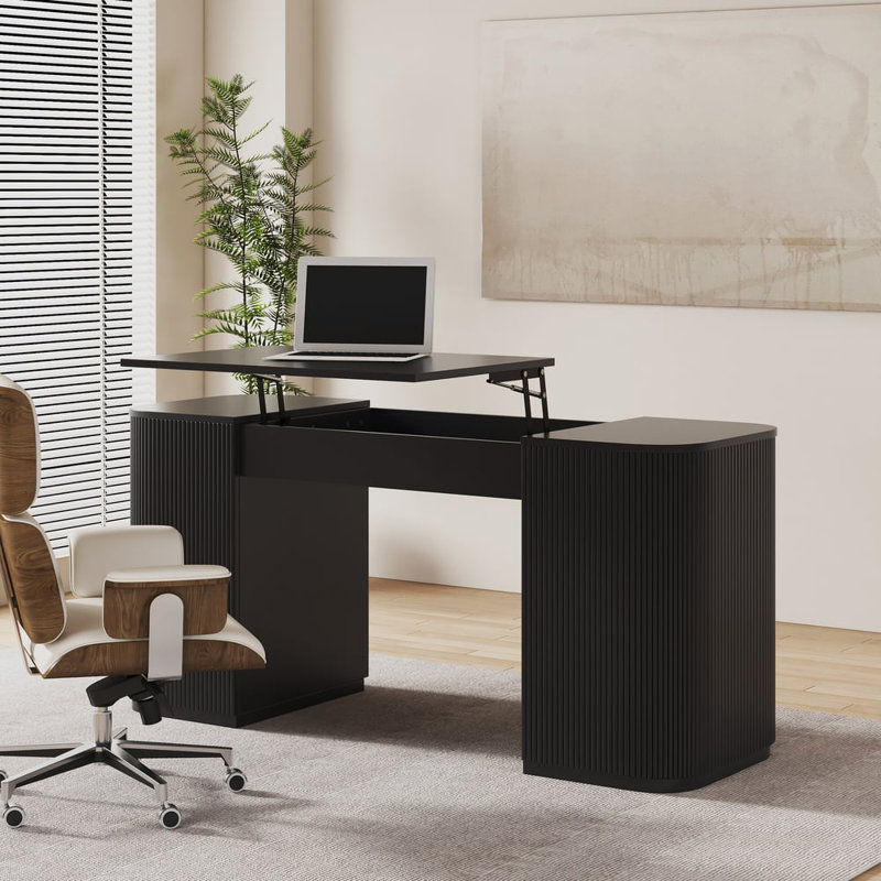 59.8" Standing Computer Desk With 2 Doors And Storage Office Desk, Black