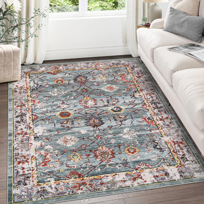 Oriental Machine Washable Area Rug for Living Room Non-Slip Indoor Carpet with Rubber Backing for Bedroom Dining Room Office Farmhouse