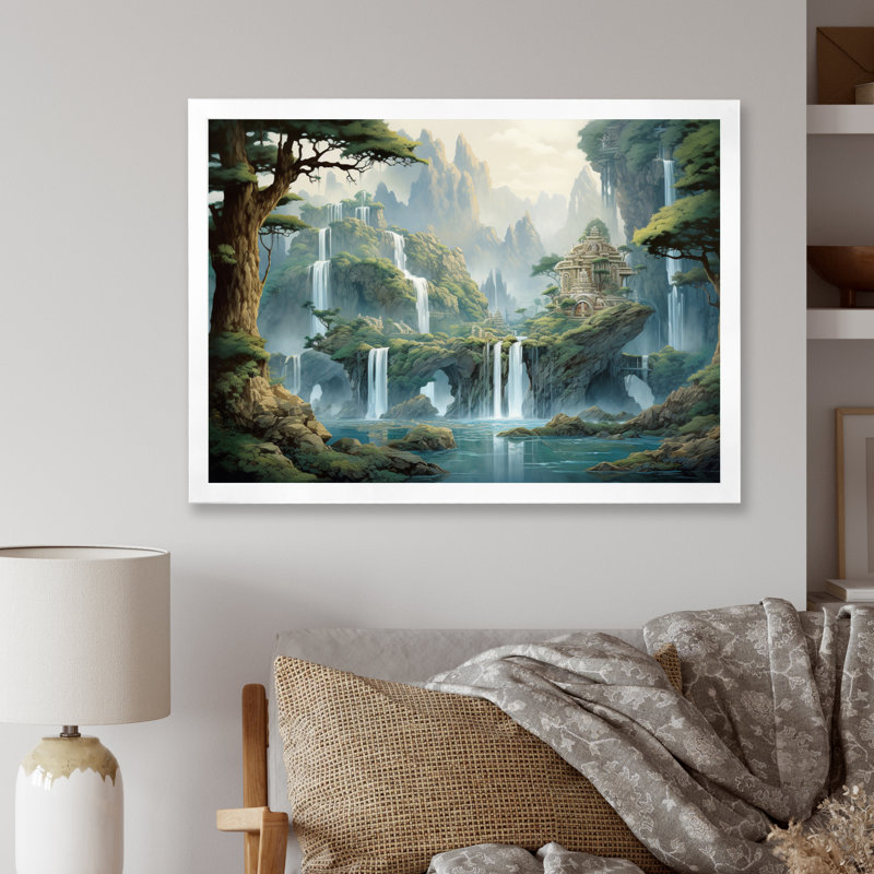 Art asiatique, rythme naturel I - art mural asiatique, H 30 po x l 40 po x P 1,5 po, Cadre simple blanc