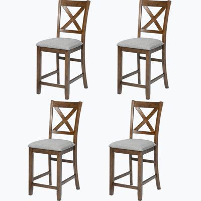 4 pièces en noyer avec revêtement en lin respirant, structure en bois d'hévéa, pieds antidérapants pour la salle à manger et le salon Chaise rembourrée en bois massif, pièces, sièges confortables, en forme de X, pièce facile à assembler