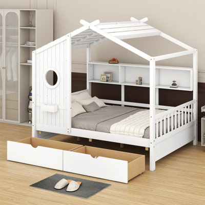 Lit en bois avec 2 tiroirs avec tablette de rangement Sieger