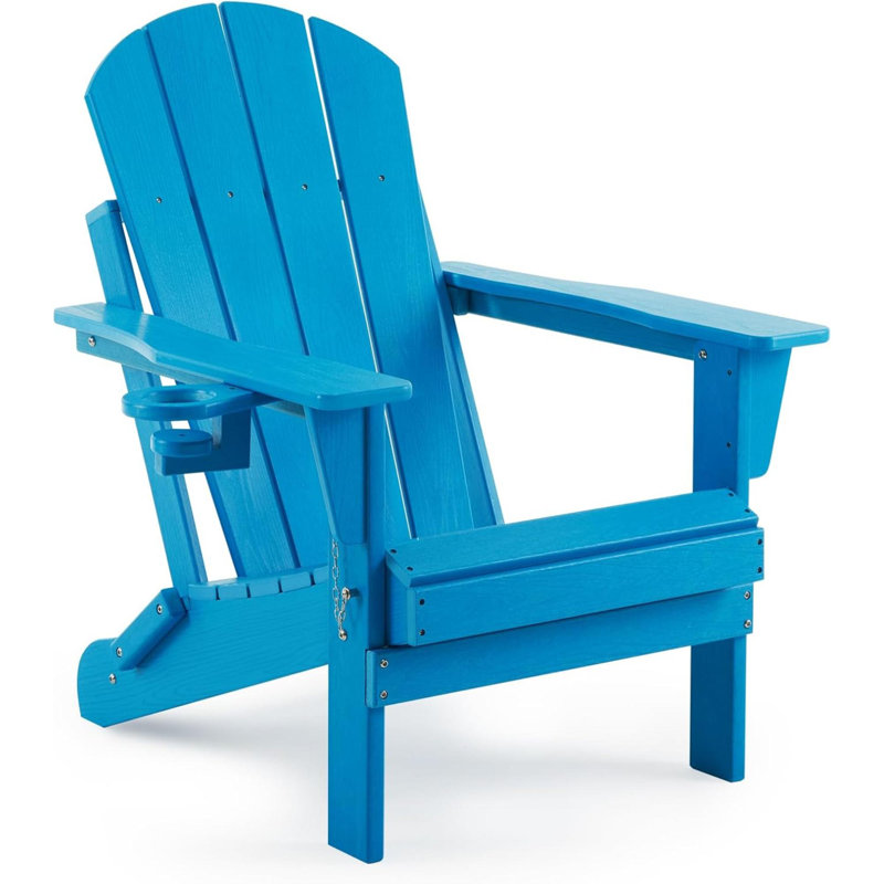 Folding Adirondack Chair, Patio Chair Wood Texture Weather Resistant, Outdoor Chair Wood Texture, Lawn Chair With Cup Holder, Fire Pit Chair For Deck, Outdoor, Porch, Backyard, Garden