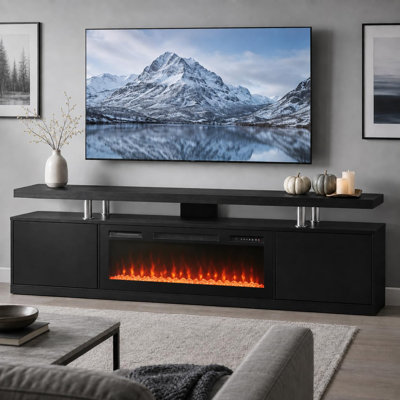 Meuble télé avec foyer électrique 80 po avec insert 40 po - 12 couleurs de flamme, chauffage 750W / 1500W, console média en panneau de fibres à densité moyenne pour le salon ou la chambre à coucher