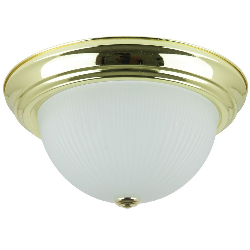 Frosted Glass Flush Mount, Brass, 13.5" H x 13.5" W x 13.2" D