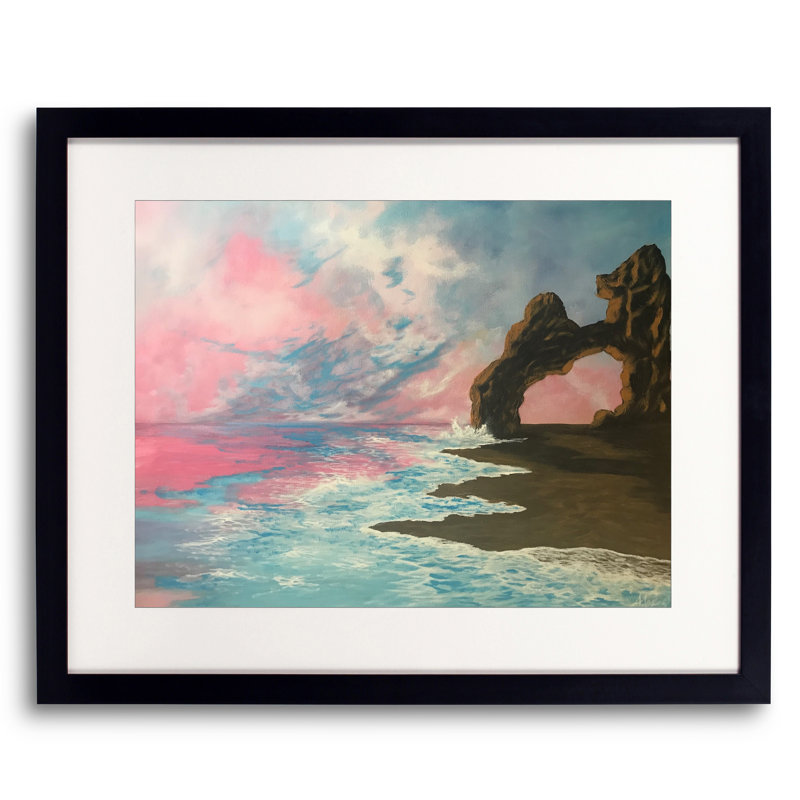 Seascape400 par Alicia Lopez - Peinture, Papier avec cadre noir, H 16 po x l 20 po