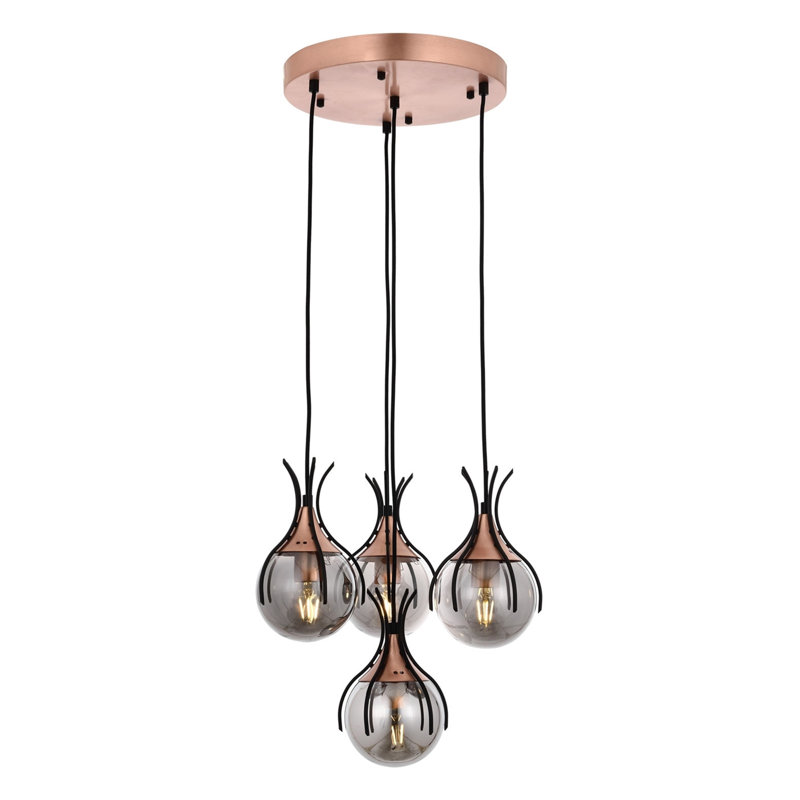 Industrial Chandelier, Metal Body with Glass Cap, 39.4 x 15.7 inches | 4 x E27 Sockets, Max 6W | Black & Bronze Finish, IP20 Rated | Perfect for Dining Rooms, Living Spaces & Modern Decor