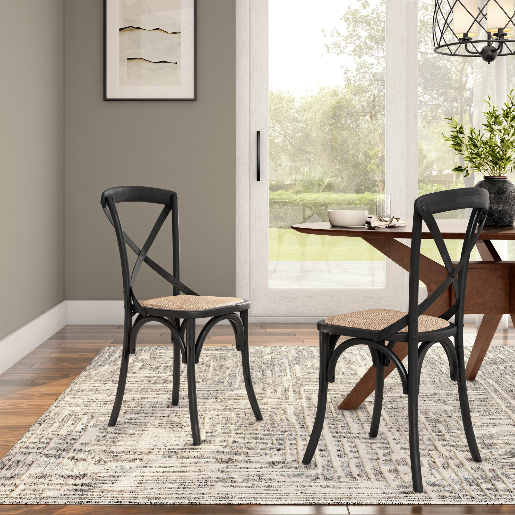 Camaran Solid Wood Cross Back Side Chair, Black