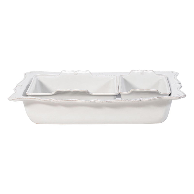 White Scalloped Stoneware Rectangular and Square Baker Dish Set
