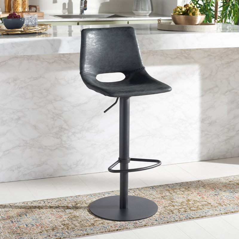Swivel Upholstered Faux Leather Adjustable Height Counter Stool with Iron Frame, Black
