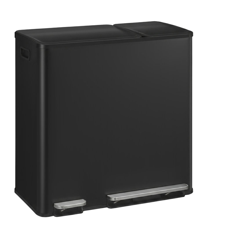 Ensemble de poubelles à double compartiment 13 + 5,3 gallons en acier inoxydable avec seaux intérieurs et sac poubelle, Noir