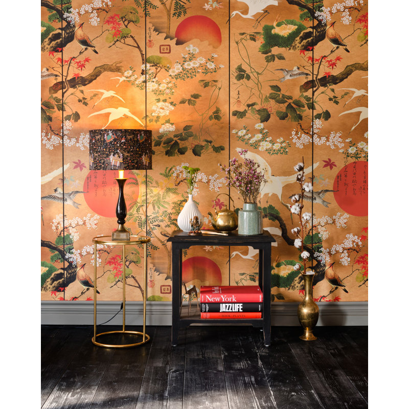 Floral Wallpaper Roll, Green/Red/Gold