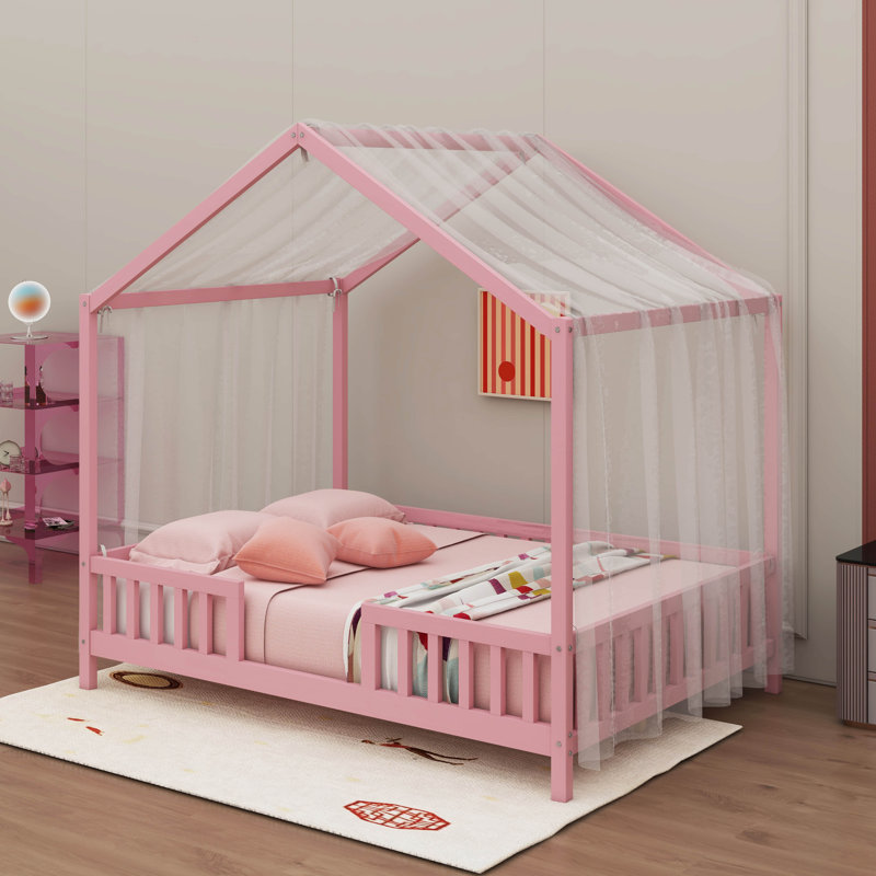 Lit sur pied pour enfant avec auvent Montessori, Lit double, Rose
