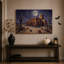 "Adobe" sous la pleine lune avec des cactus de Saguaro, art mural d'Halloween-772410861