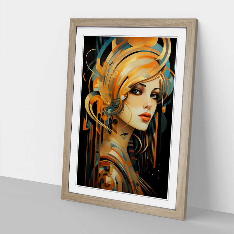Art Deco Woman Modern Art Framed Print, 34cm H x 25cm W, Oak Framed